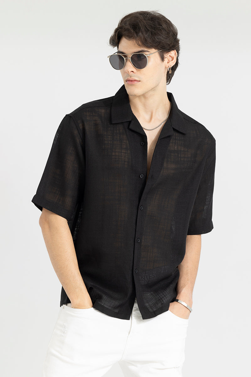 Black Sheer Textured Fitted Shirt