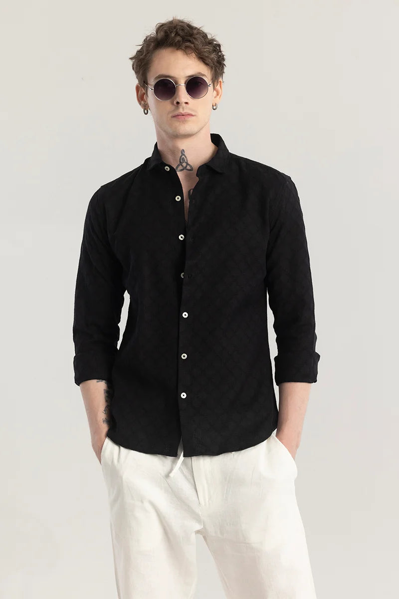 Buy Men's Quiltrend Black Self Design Shirtt Online | Snitch – SNITCH