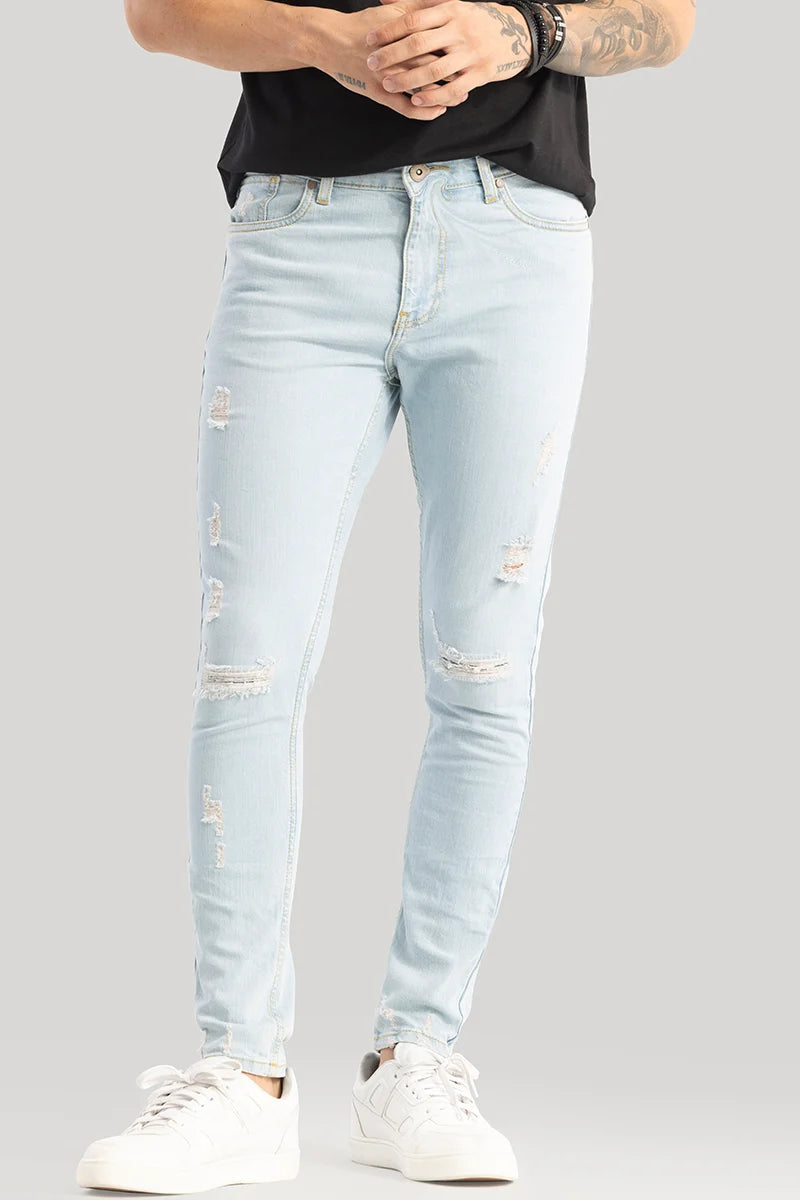 Mens skinny fit fashion distressed jeans