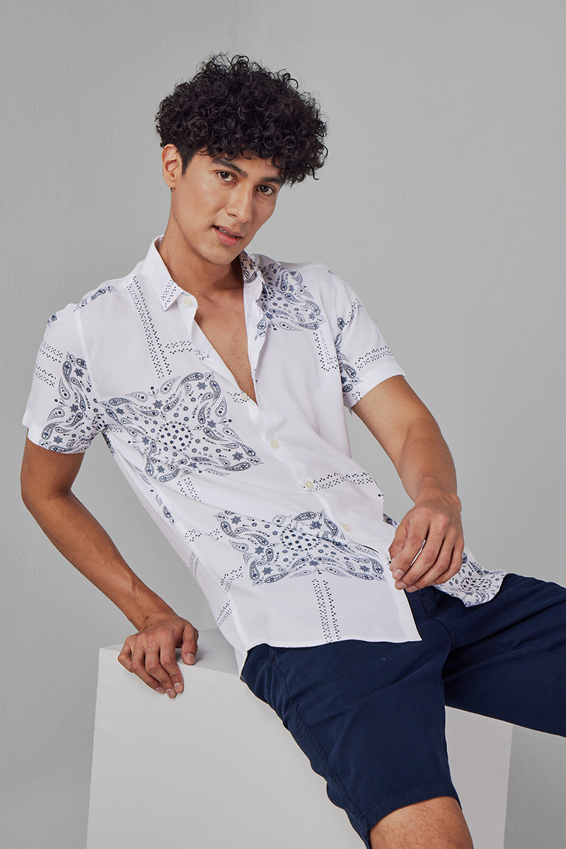 Buy Men's Mosaic Bandana White Shirt Online