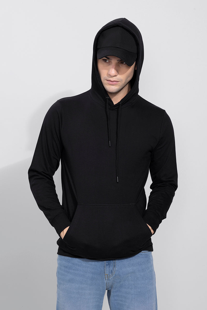 Buy Men's Solid Black Hoodie Online | SNITCH