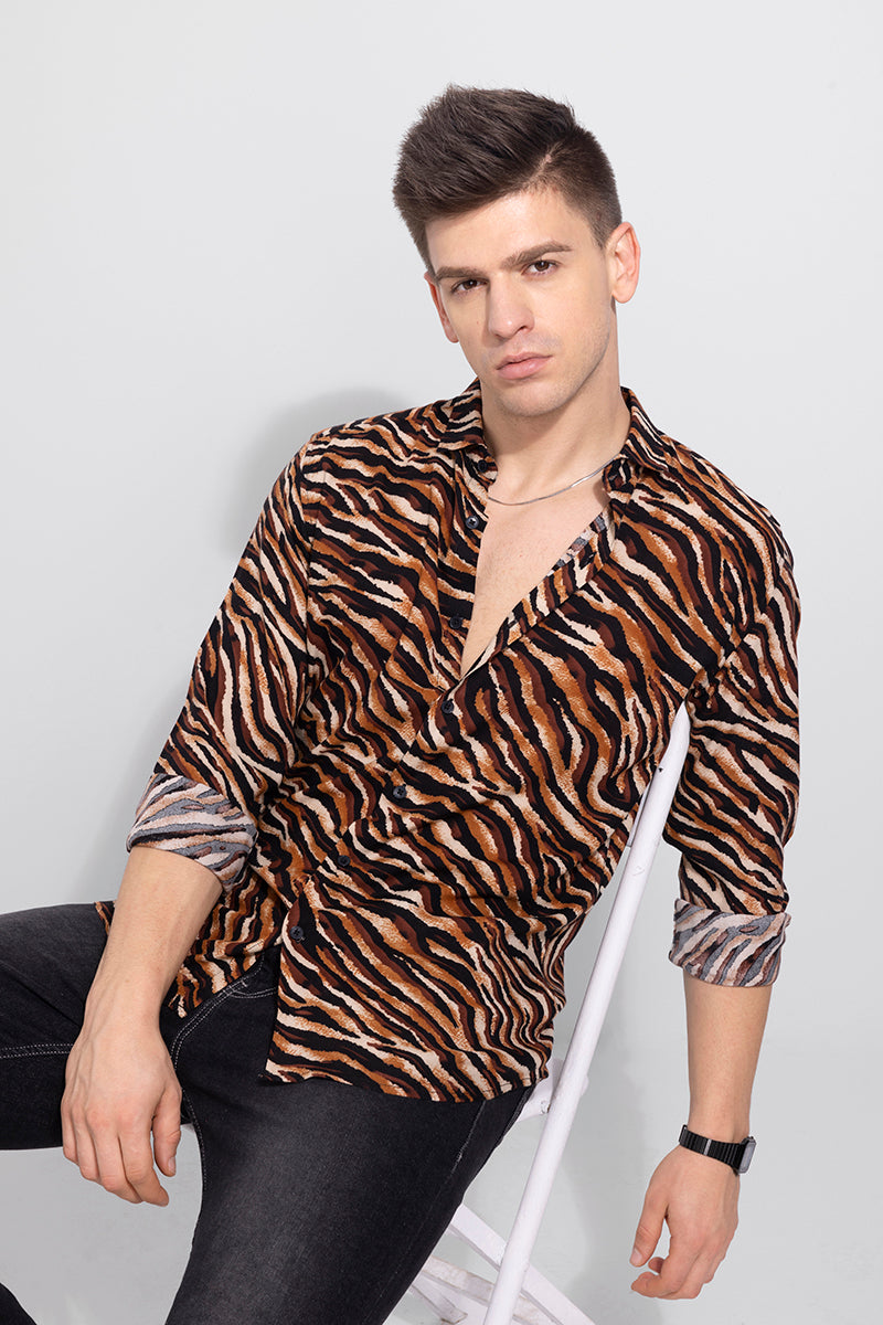 Buy Men's Tiger Print Sand Brown Shirt Online