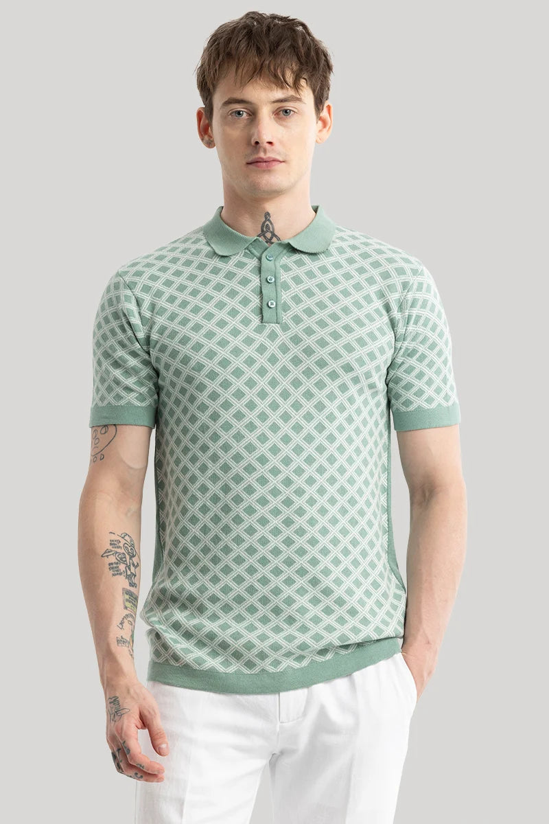 Gianna Green Geometric Polo T-Shirt