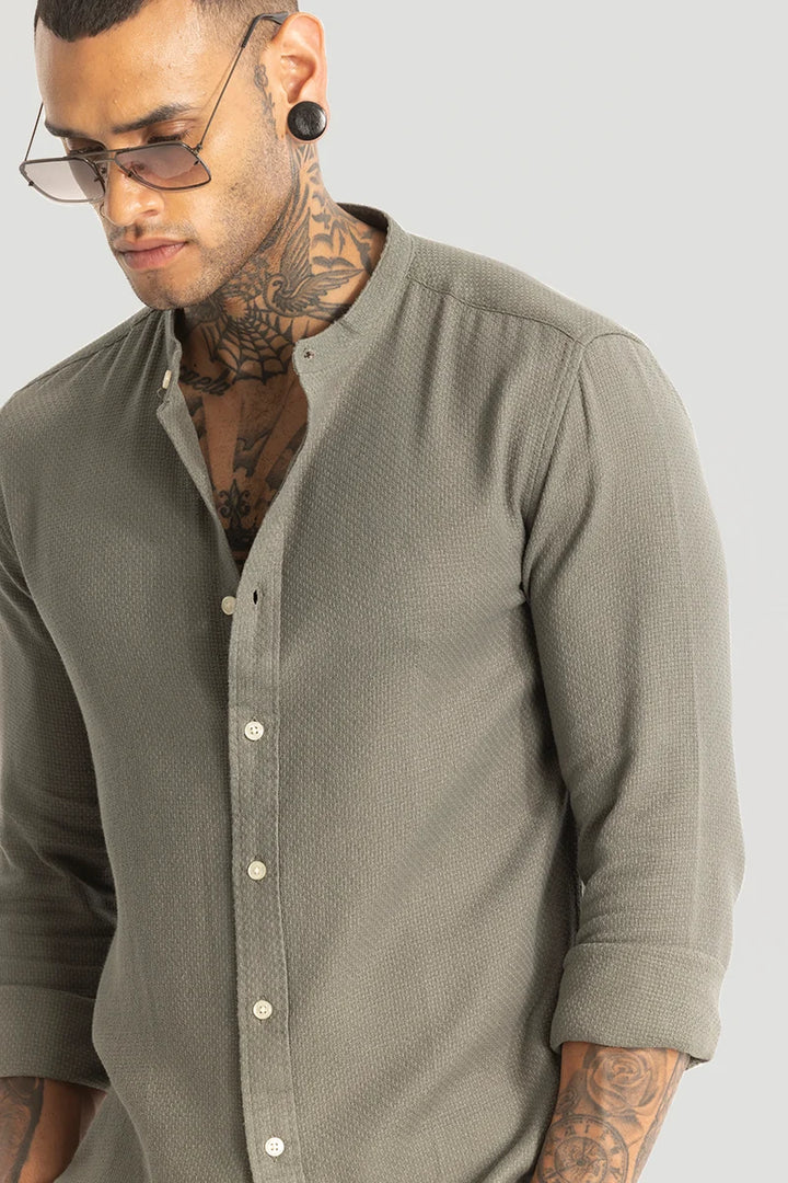 Olive Woven Mandarin Shirt