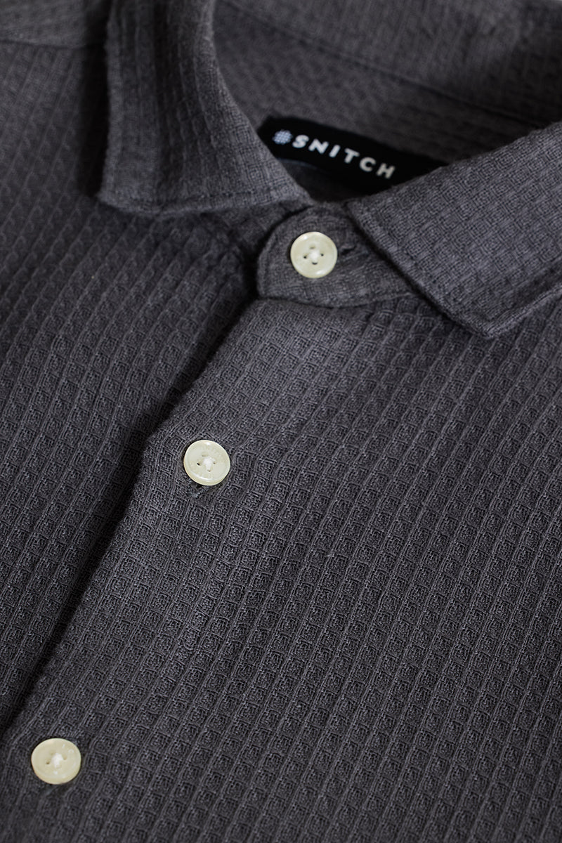 Charcoal Grey Slim Fit Textured Shirt