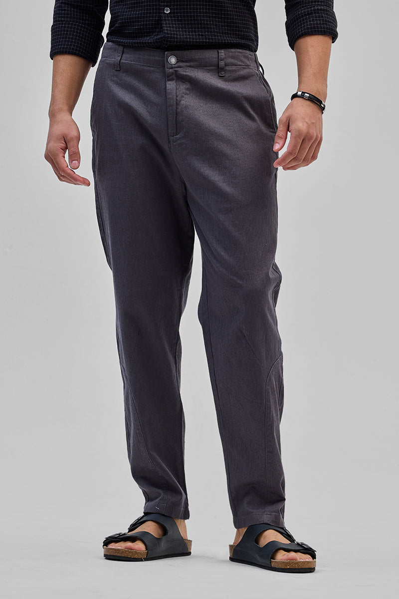 Grey Textured Relaxed Fit Trousers