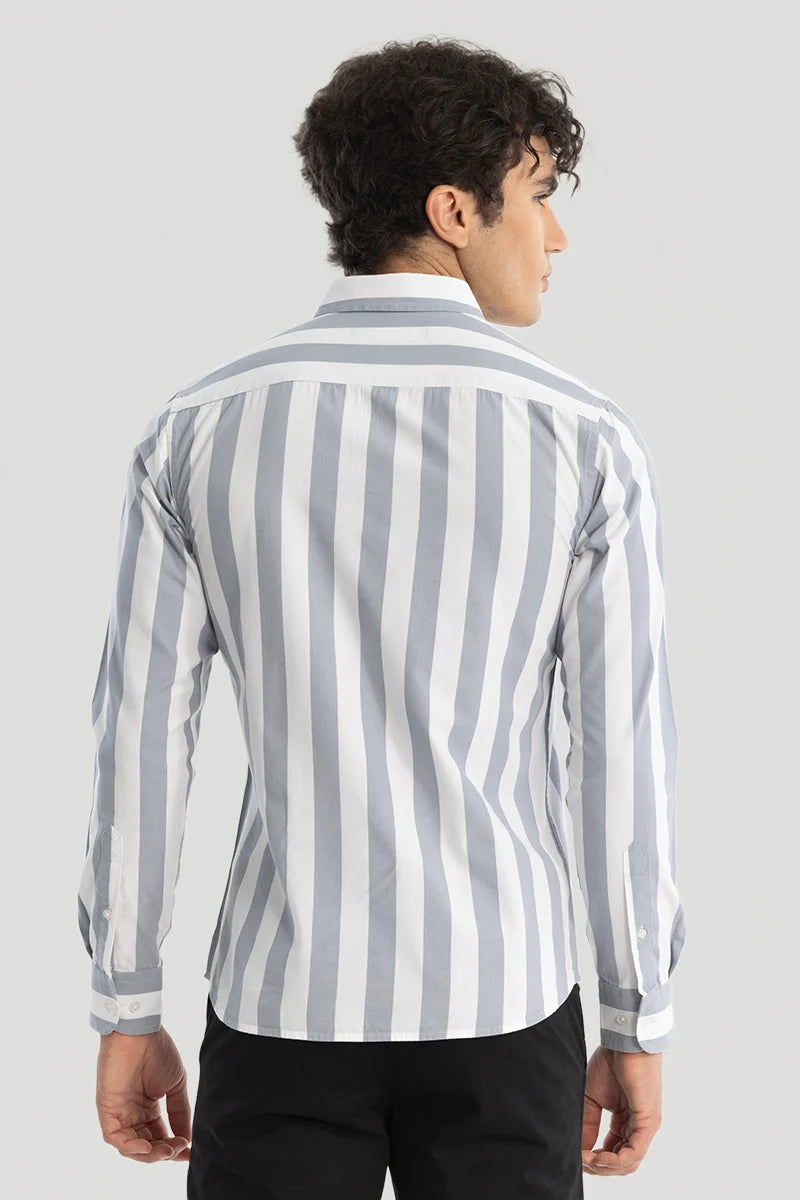 Grey Slim Fit Stripes Shirt