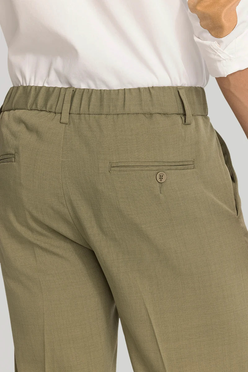 Olive Plain Relaxed Fit Trousers