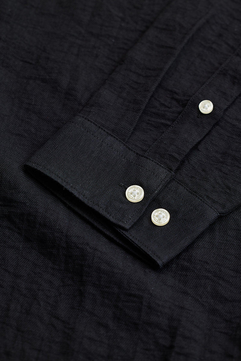 Black Mandarin Linen Blend Shirt