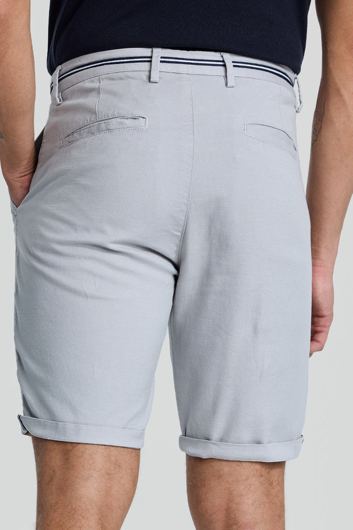 Light Grey Plain Linen Regular Fit Shorts