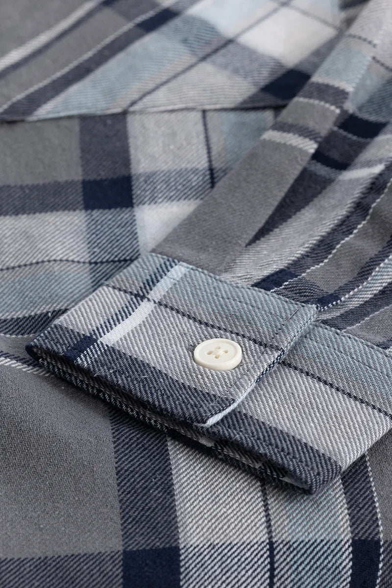 Grey Double Pocket Checks Shirt