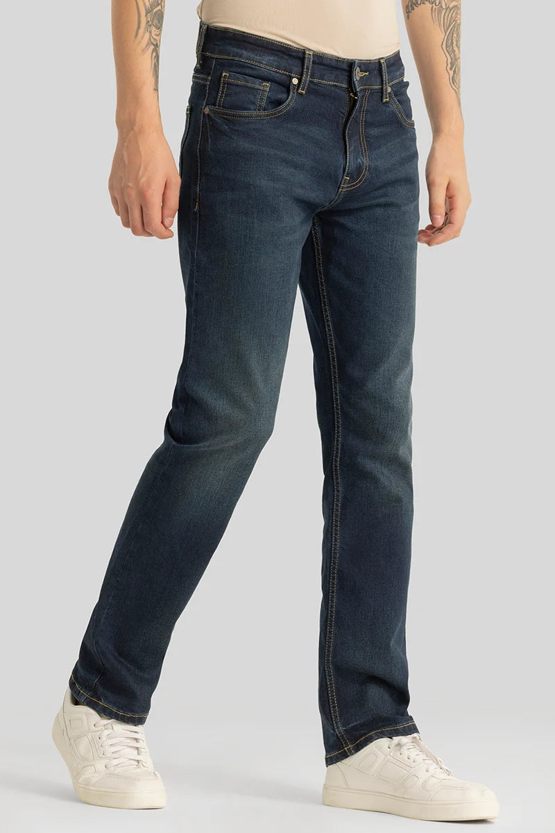 Brigitte Ink Blue Plain Straight Fit Jeans