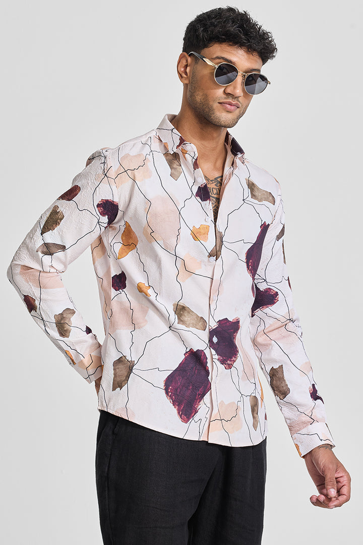 Orange Abstract Slim Fit Shirt