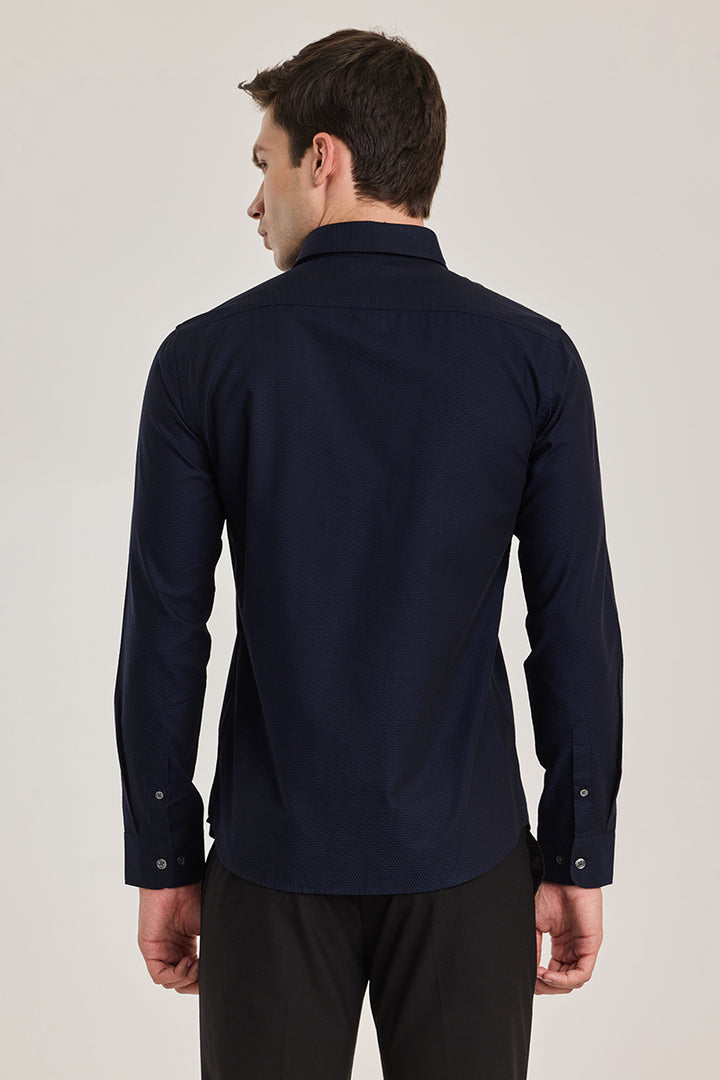 Navy Self-Design Shirt