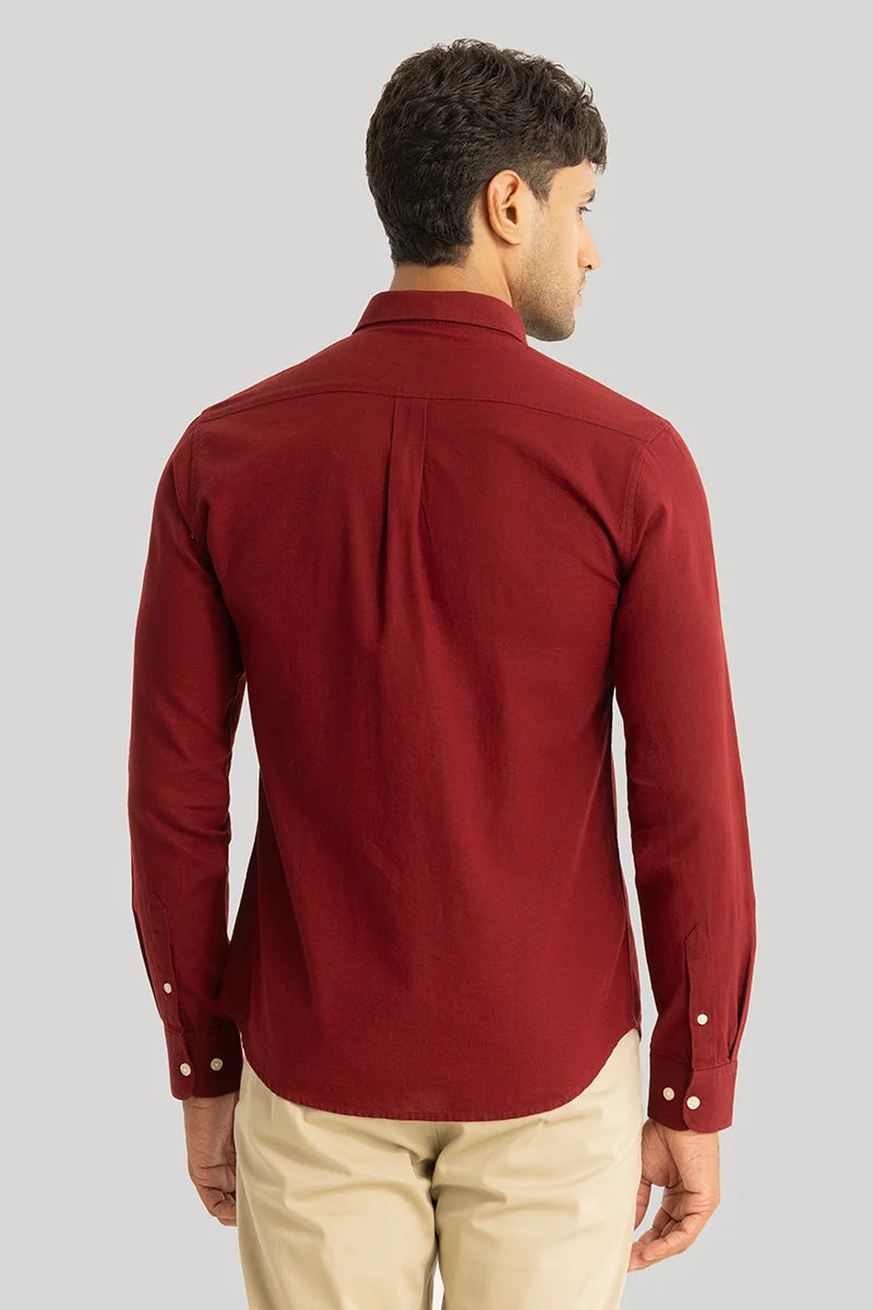 Claudio Red Plain Linen Shirt