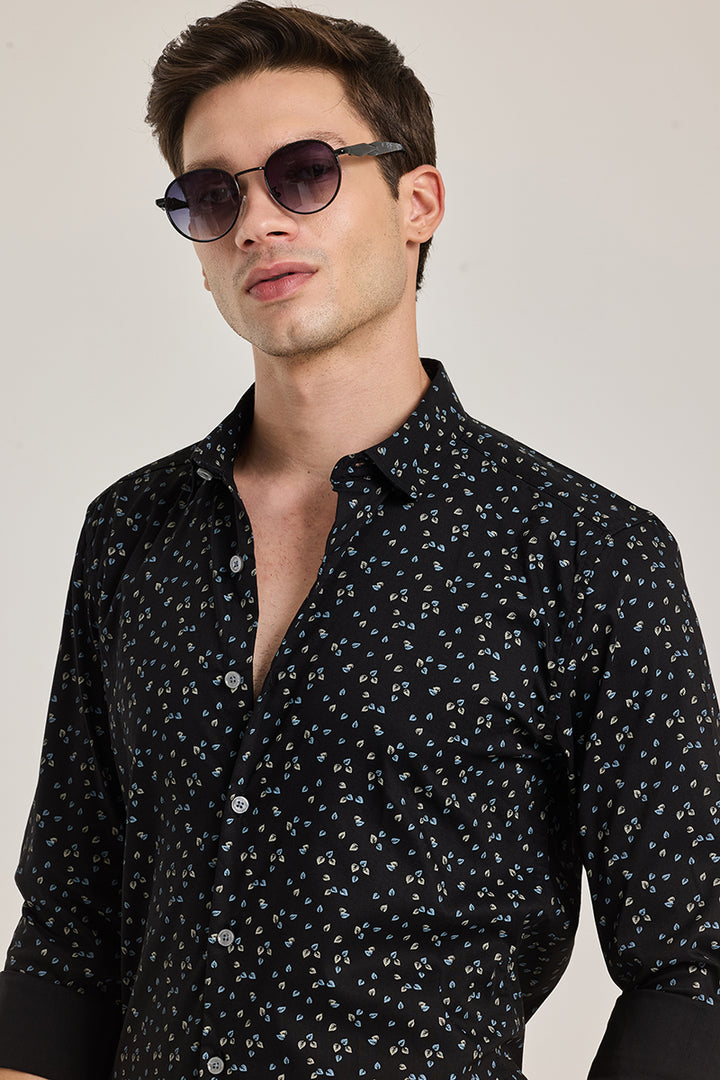 Black Printed Slim FIt Shirt