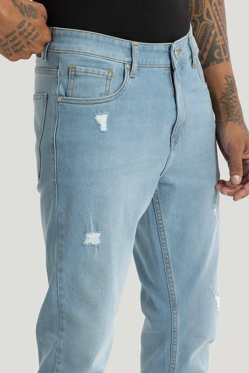 Slick Light Blue Distressed Slim Fit Jeans