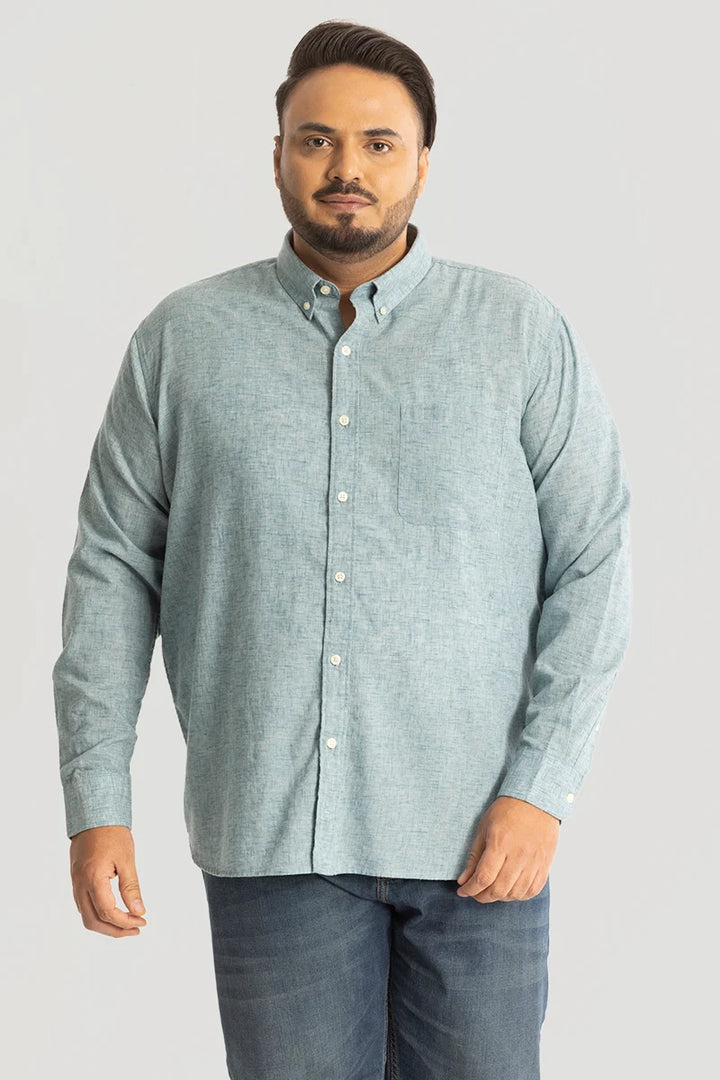 Turquoise Linen Blend Plus Size Shirt