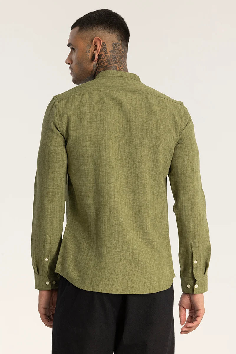 Green Mandarin Linen Shirt