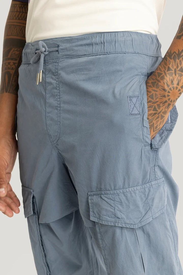 Realm Greyish Blue Plain Regular Fit Cargo Pants