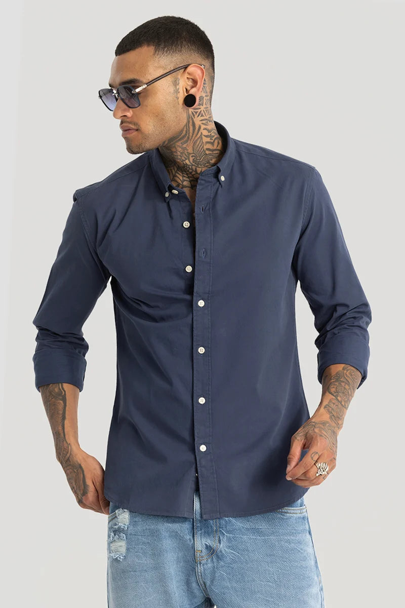 Dark Blue Elbow Patch Oxford Shirt