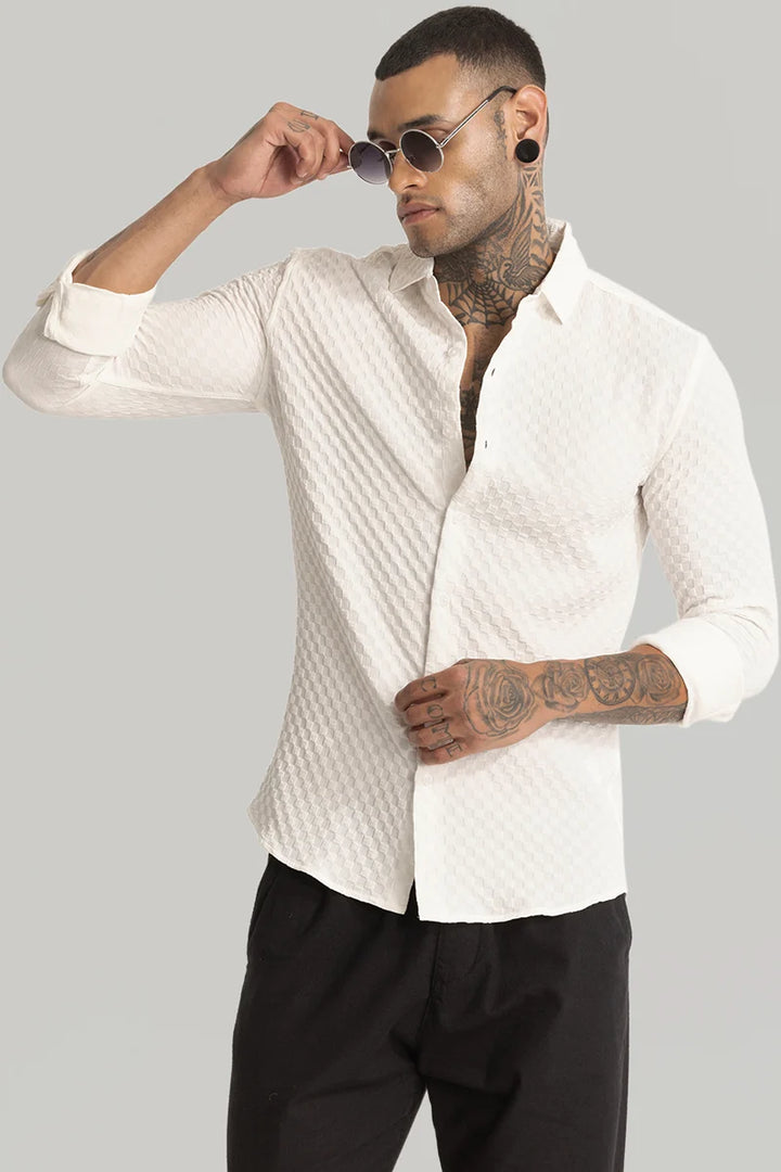 White Slim Fit Textured Shirt