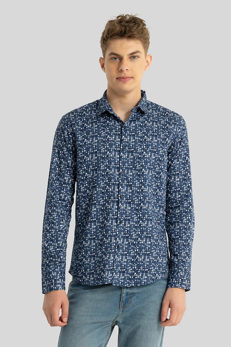 Blue Abstract Slim Fit Shirt