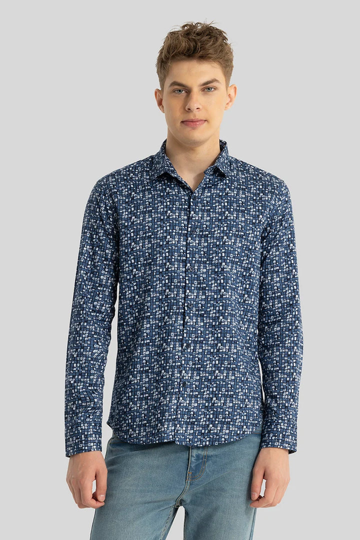 Blue Abstract Slim Fit Shirt