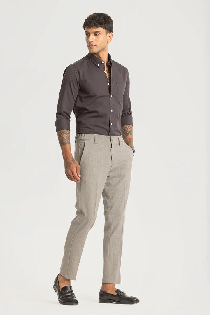 Ash Grey Checks Slim Fit Trousers