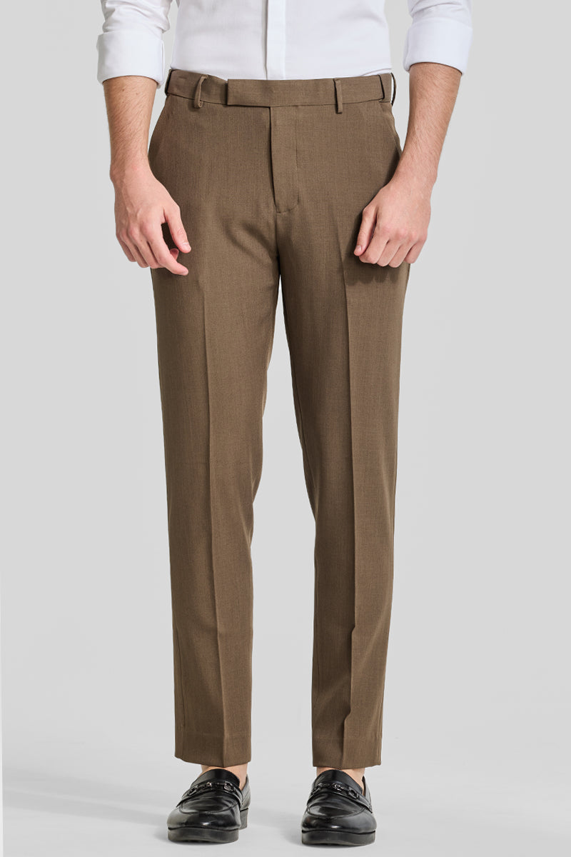 Brown Stretch Slim Fit Trousers