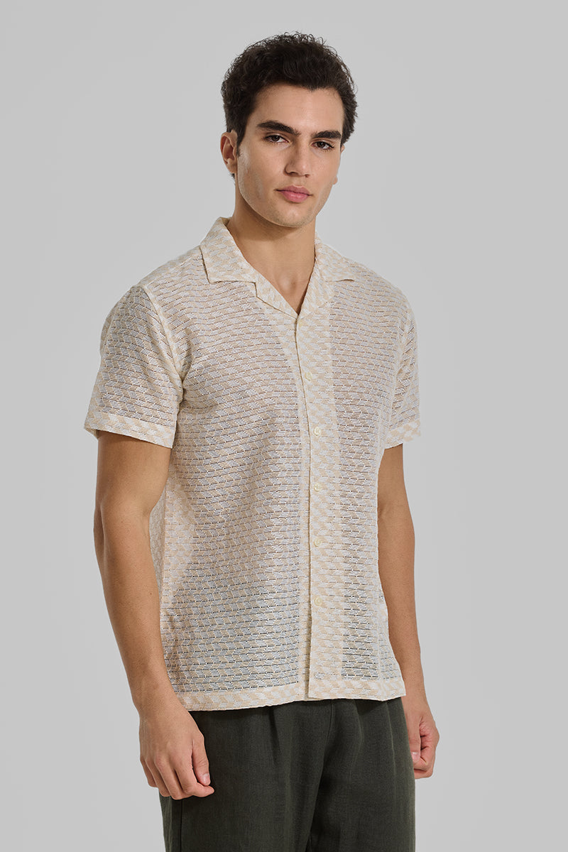 Beige Cuban Crochet Shirt