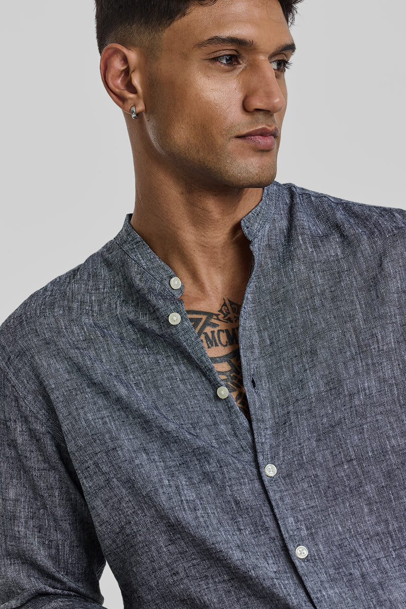 Grey Textured Linen Shirt