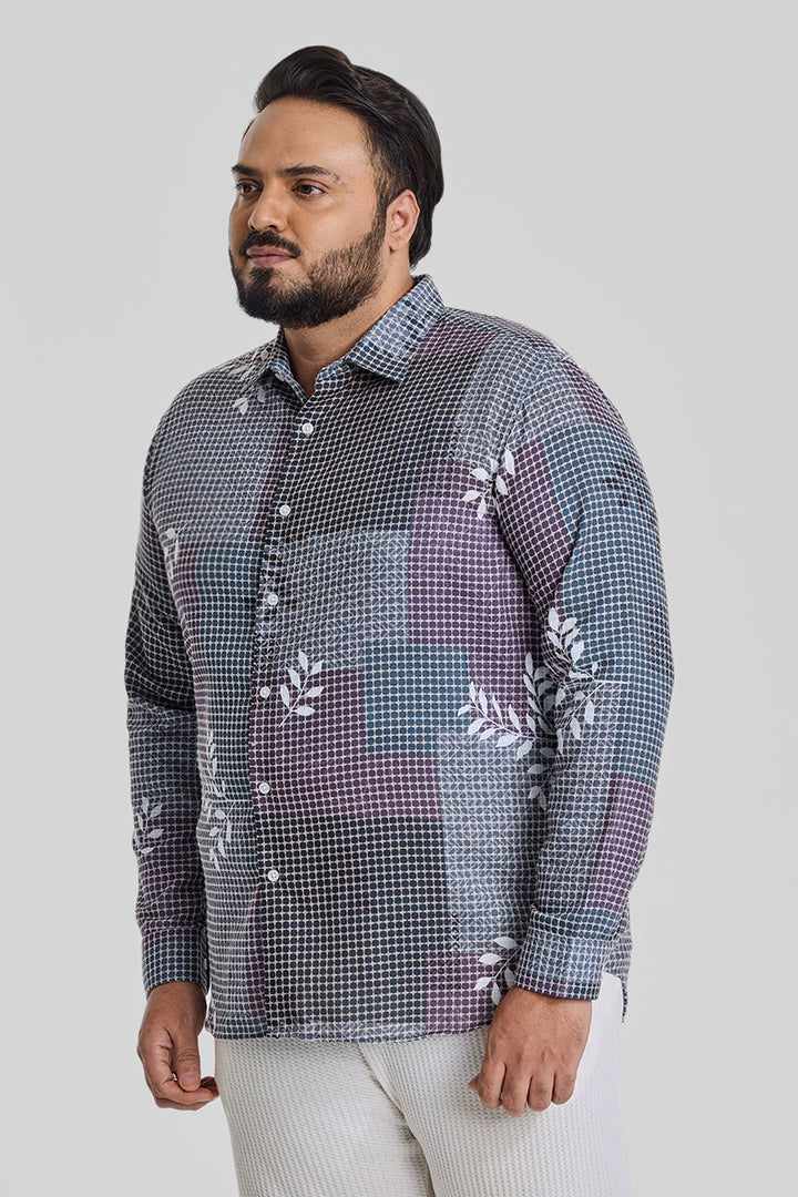 Greyish Blue Abstract Textured Plus Size Shirt