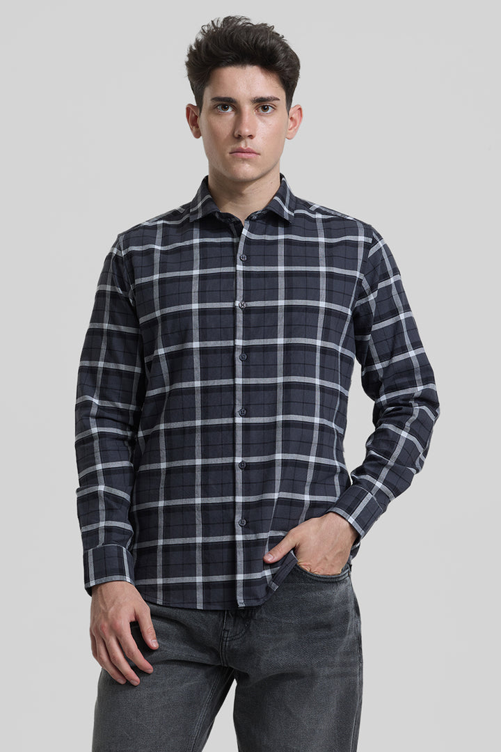 Charcoal Grey Checks Slim Fit Shirt