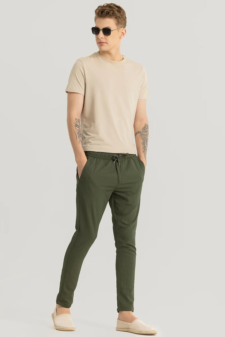 Harbor Olive Plain Slim Fit Pants