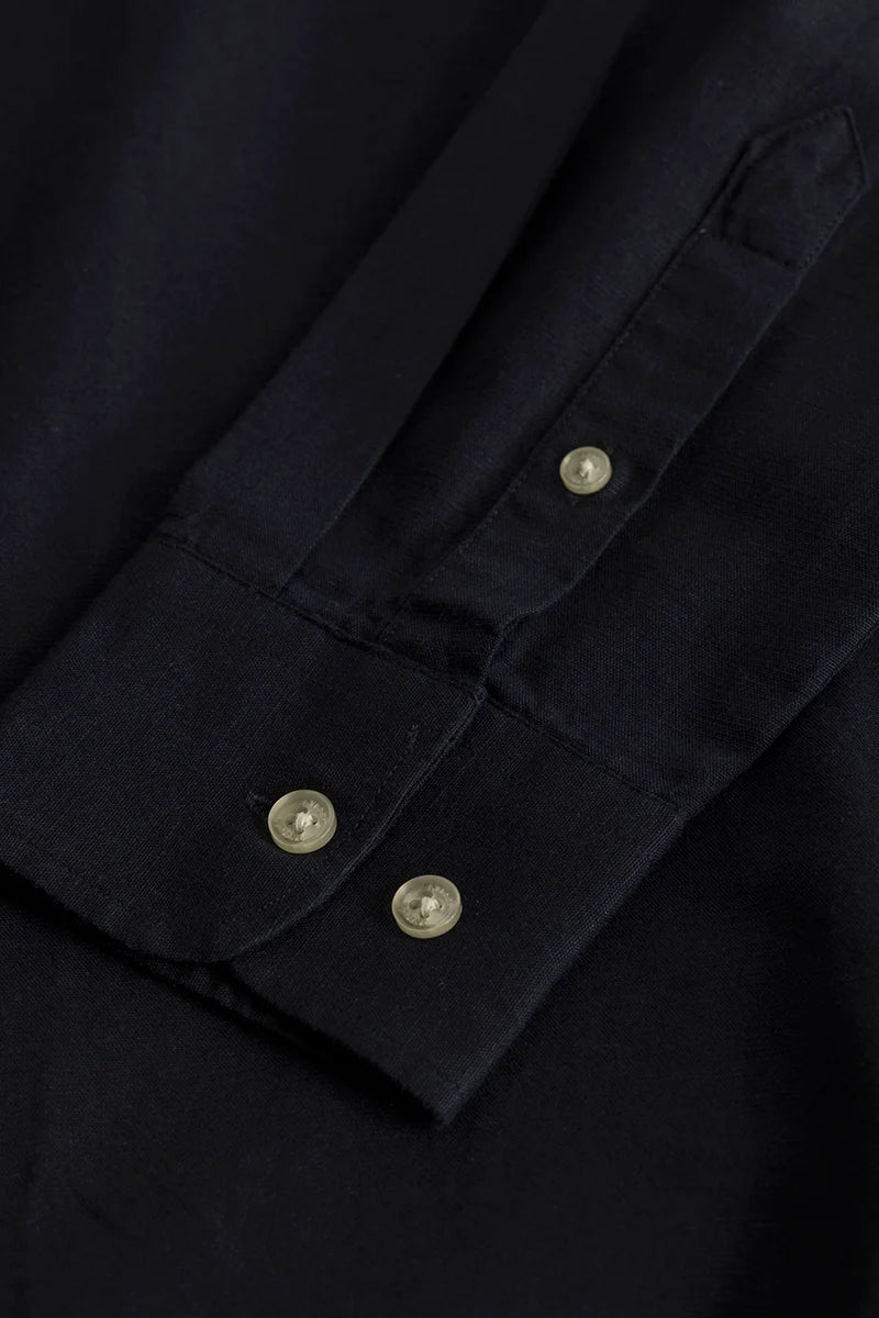 Henri Navy Plain Linen Blend Shirt