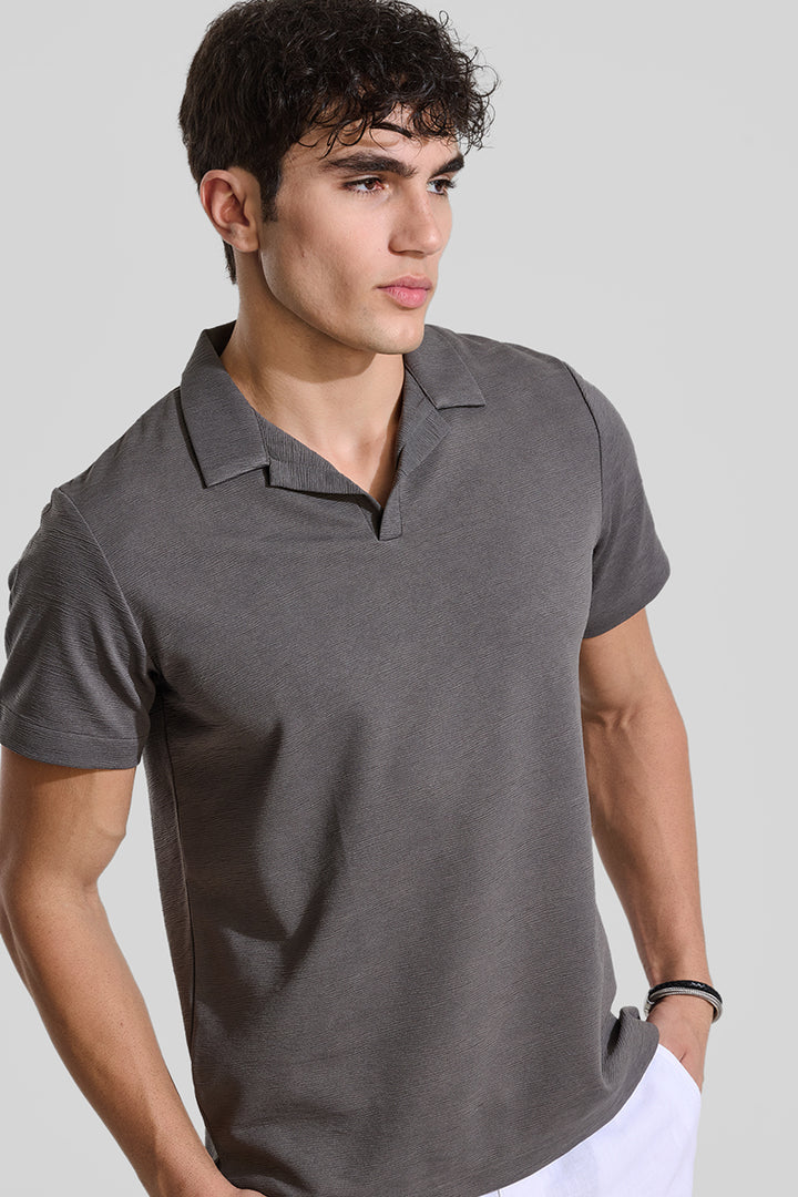 Grey Textured Polo T-Shirt