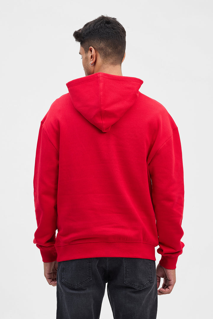 Red Solid Relaxed Fit Hoodies