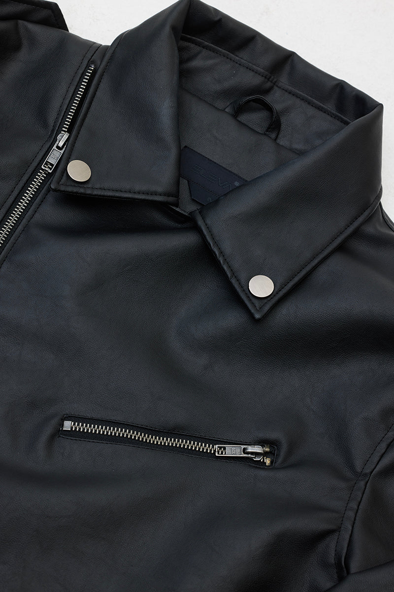 Black Zipper Faux Leather Jacket