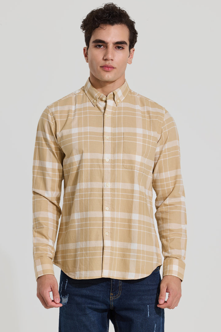 Beige Checks Slim Fit Shirt