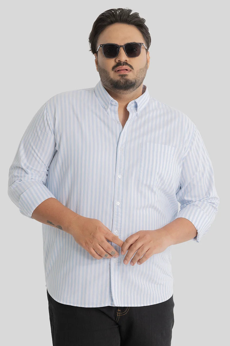 Fortunato Light Blue Stripes Plus Size Shirt