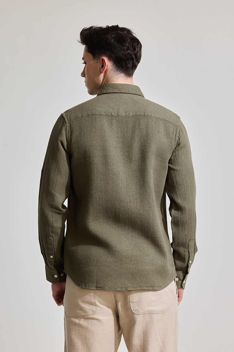 Olive Slim Fit Textured Shirt