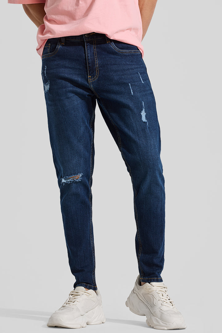 Dark Blue Distressed Skinny Fit Jeans