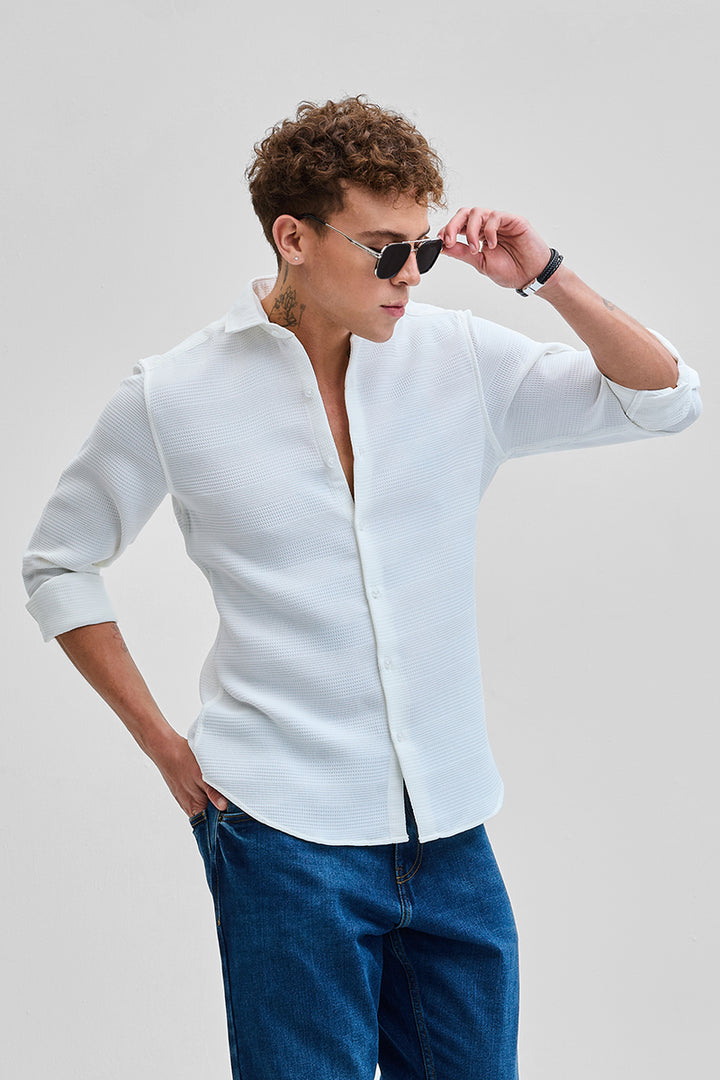 White Textured Slim Fit Shirt