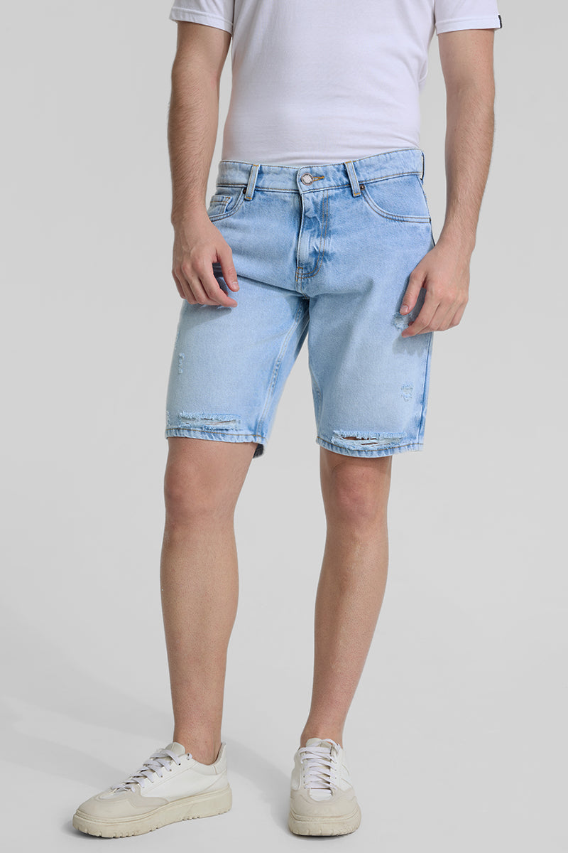 Light Blue Regular Fit Denim Shorts