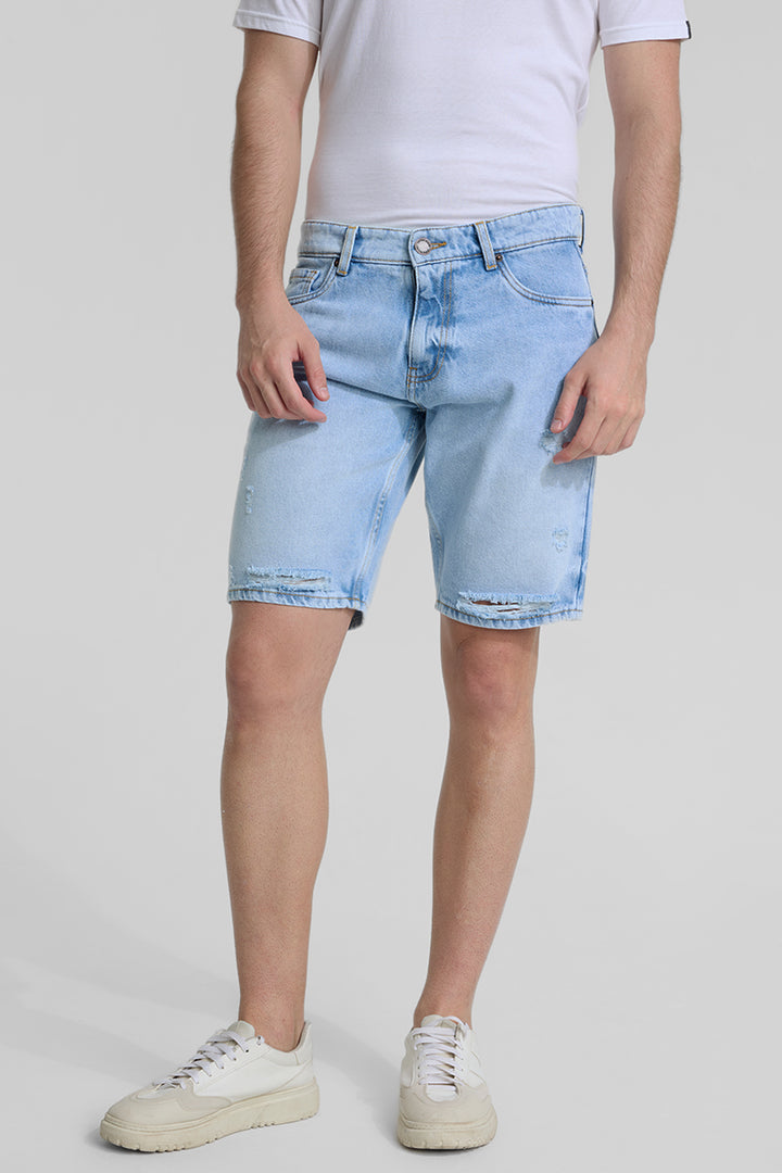 Light Blue Regular Fit Denim Shorts