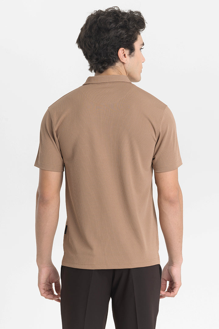 Beige Textured Polo T-Shirt