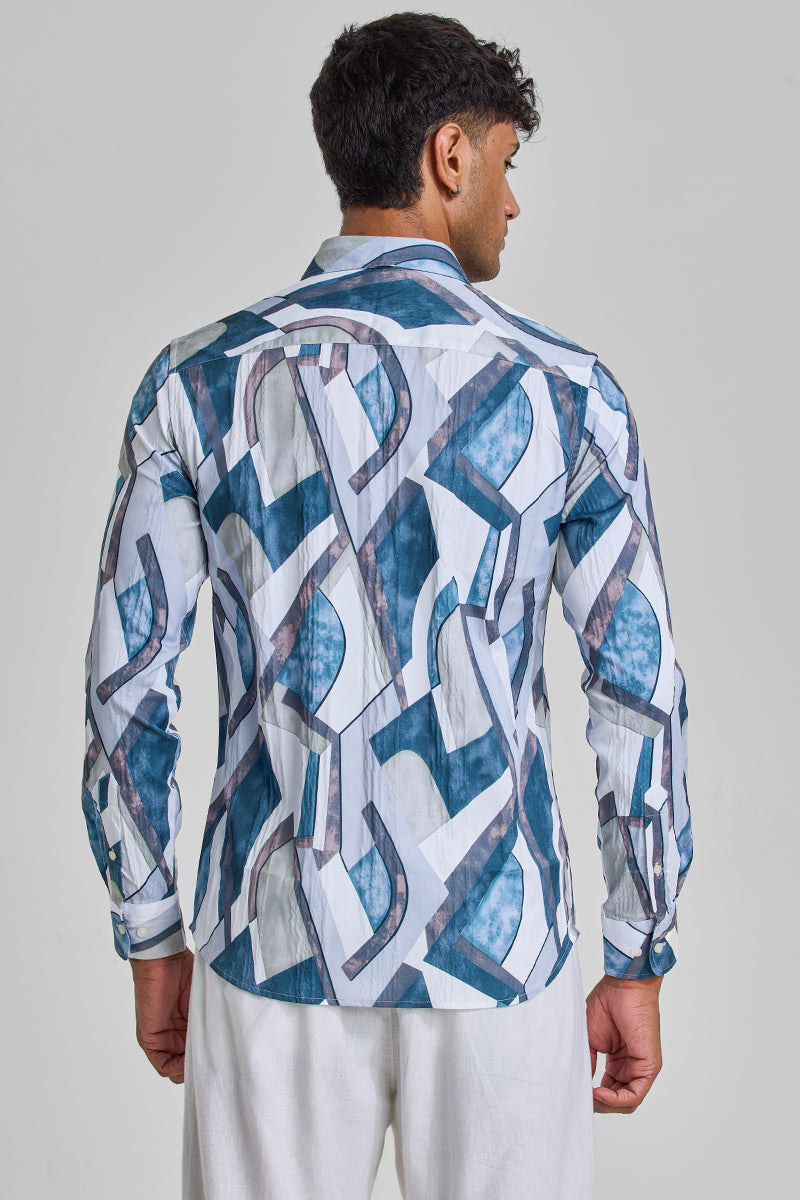 Teal Abstract Slim Fit Shirt