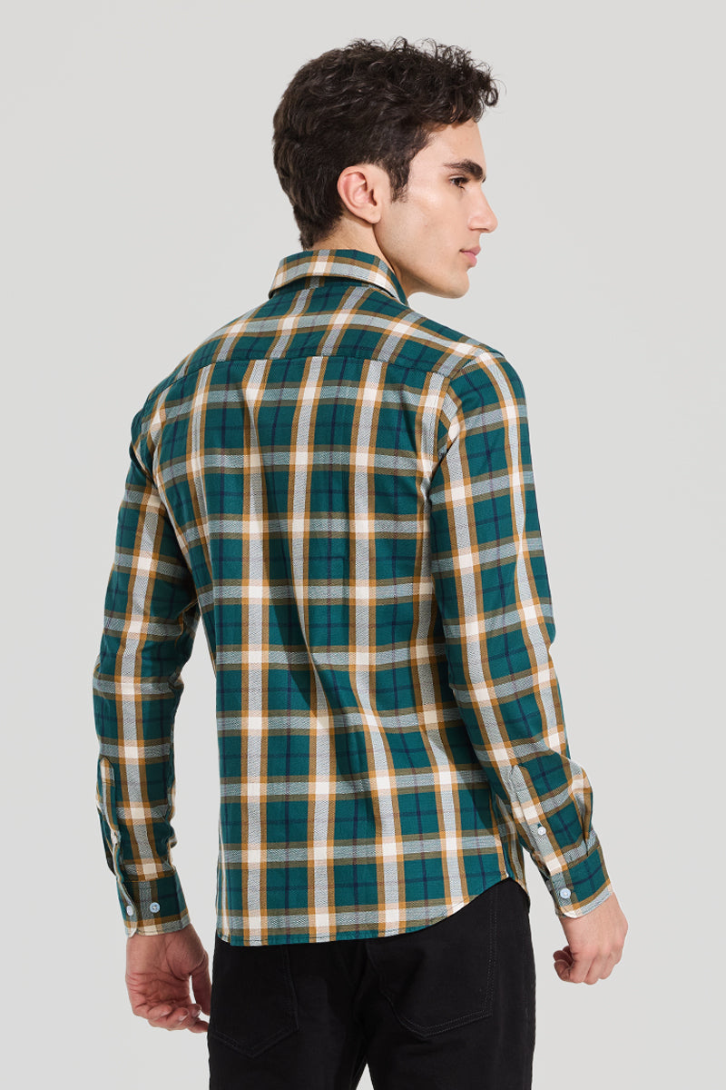 Dark Green Checks Slim Fit Shirt