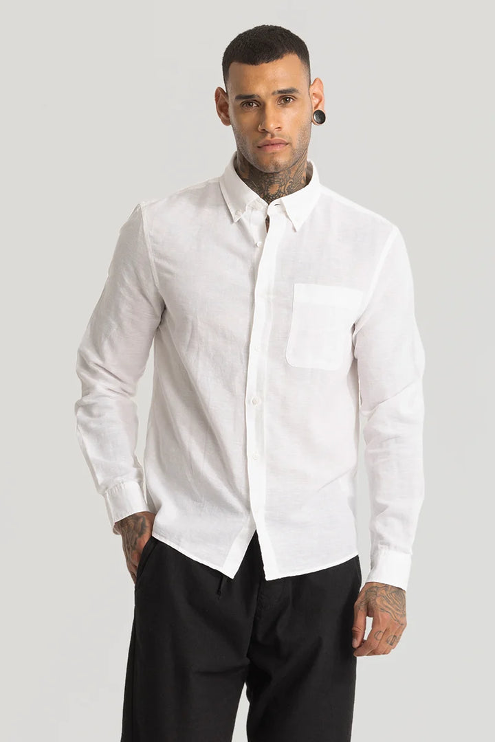 White Linen Blend Shirt